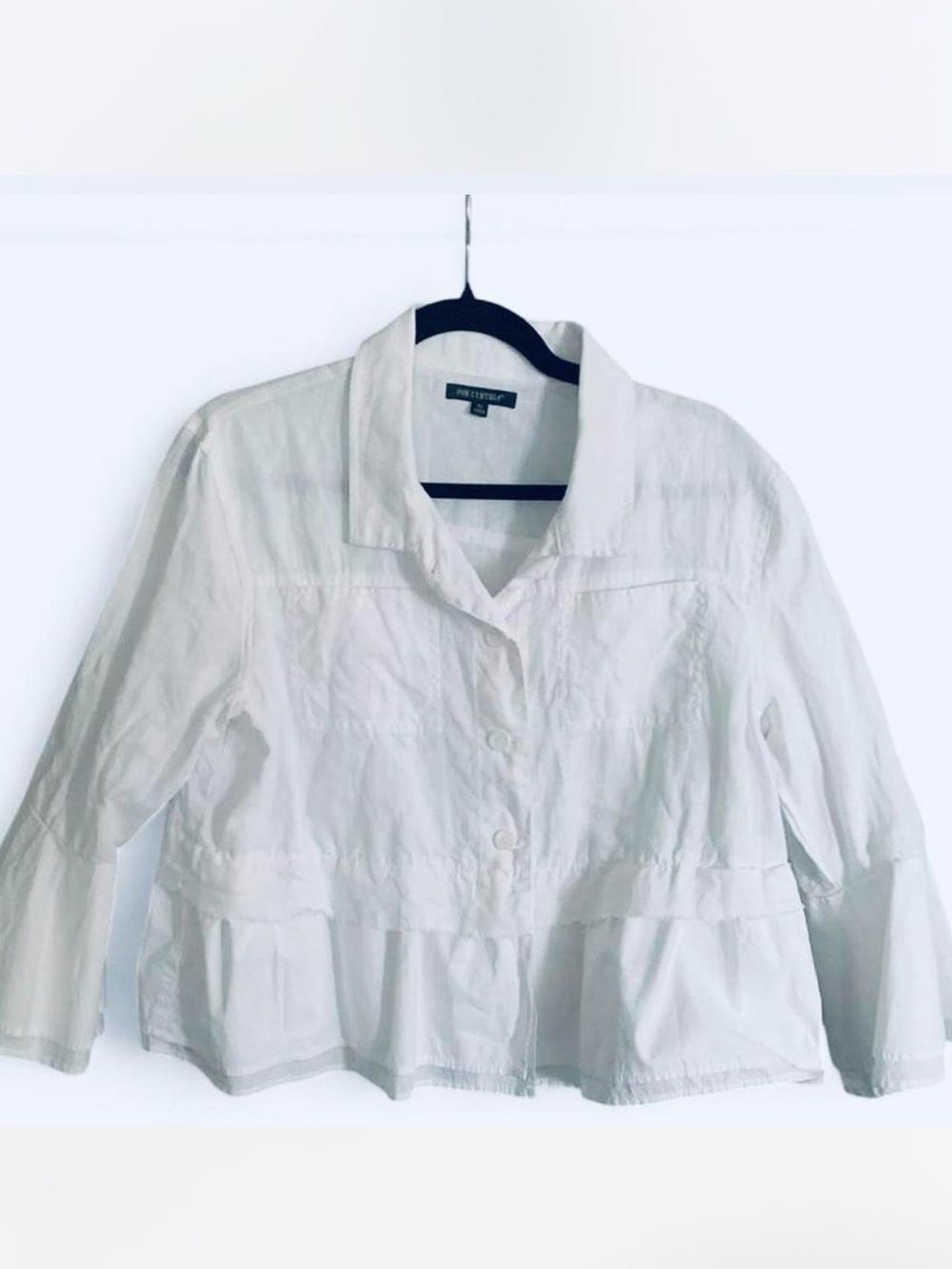 Linen For Cynthia White Button-Front Peplum Jacket/Top size M